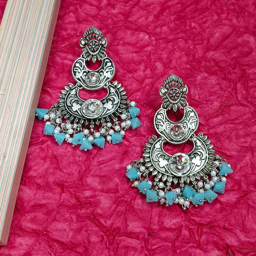 Bhavi Jewels Crystal Stone Silver Plated Dangler Earrings