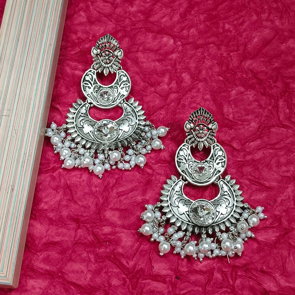 Bhavi Jewels Crystal Stone Silver Plated Dangler Earrings