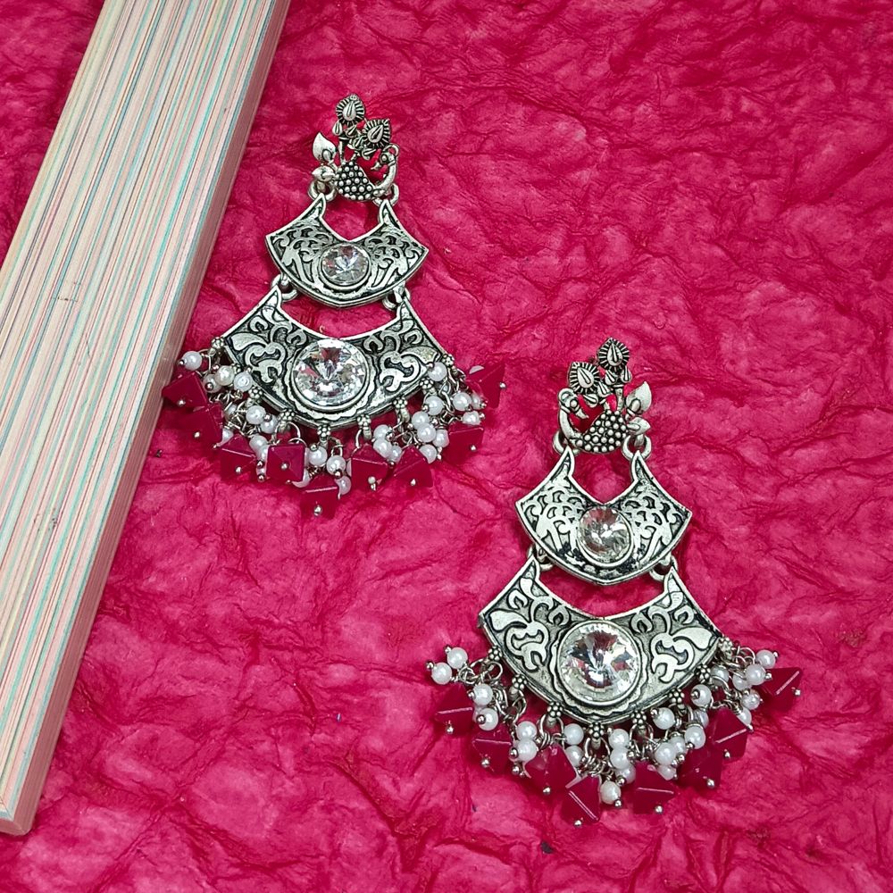 Bhavi Jewels Crystal Stone Silver Plated Dangler Earrings