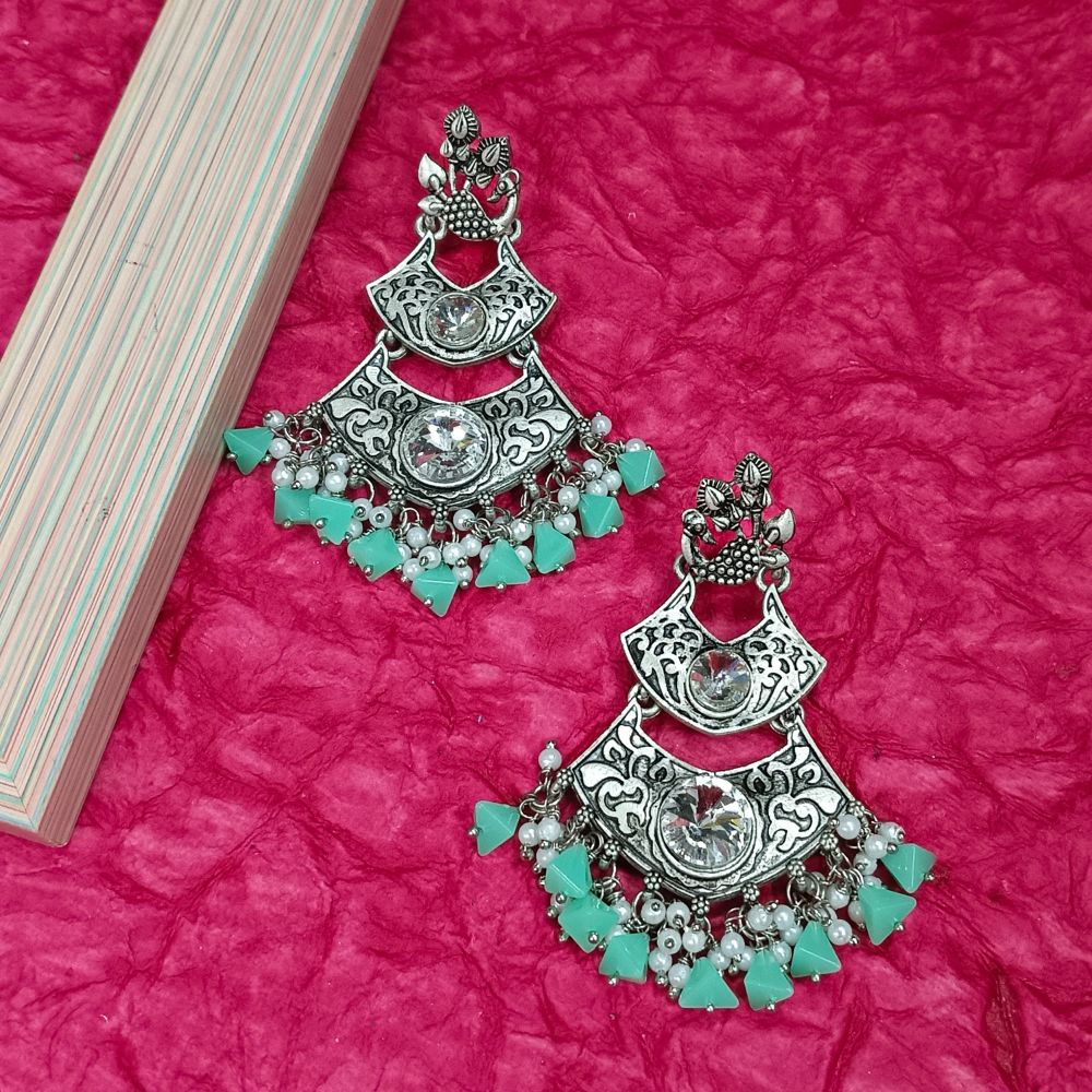 Bhavi Jewels Crystal Stone Silver Plated Dangler Earrings