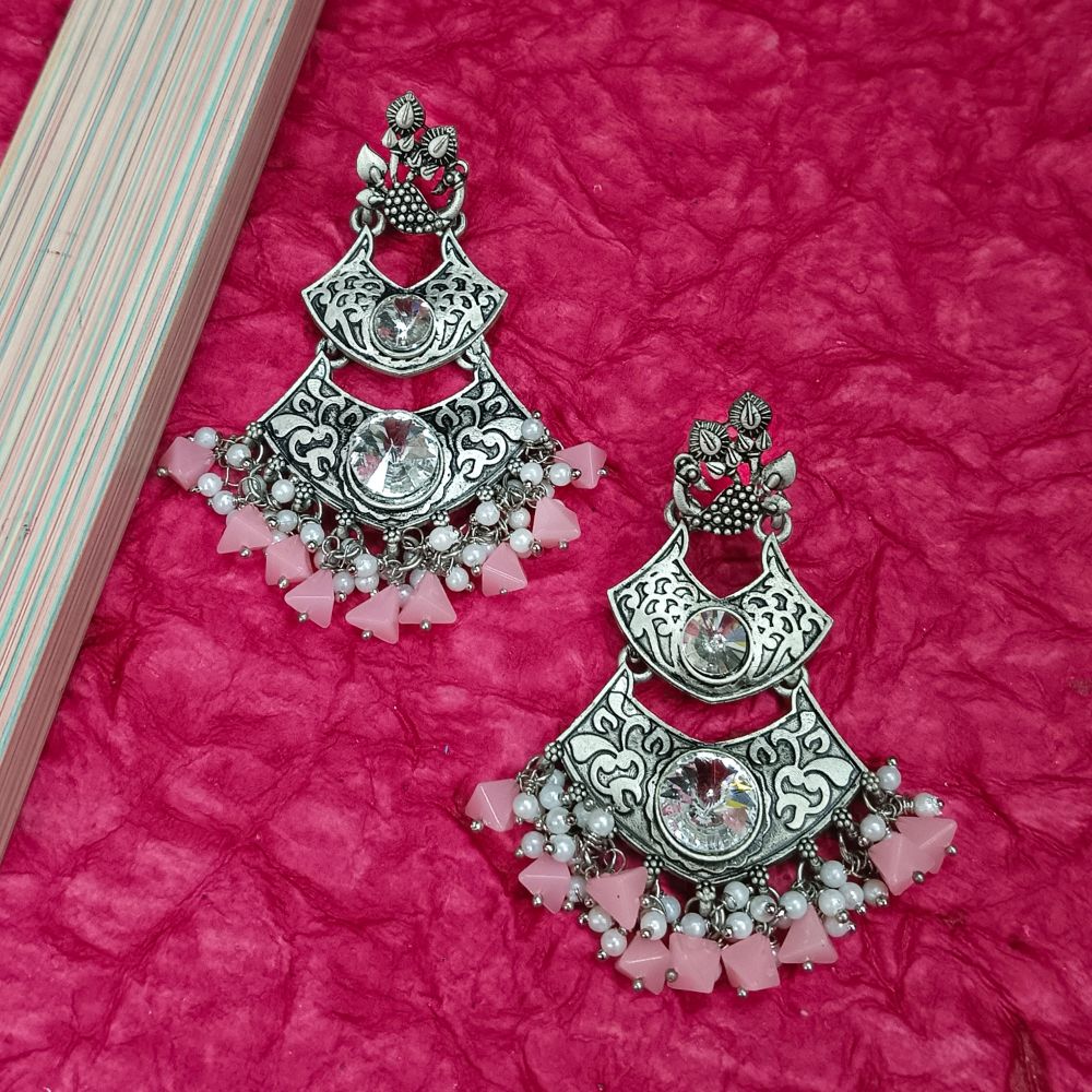 Bhavi Jewels Crystal Stone Silver Plated Dangler Earrings