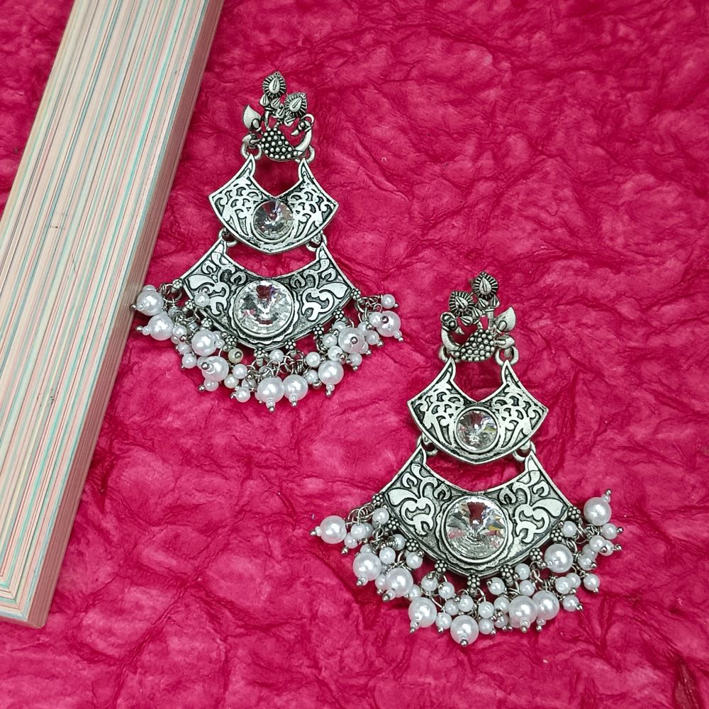 Bhavi Jewels Crystal Stone Silver Plated Dangler Earrings