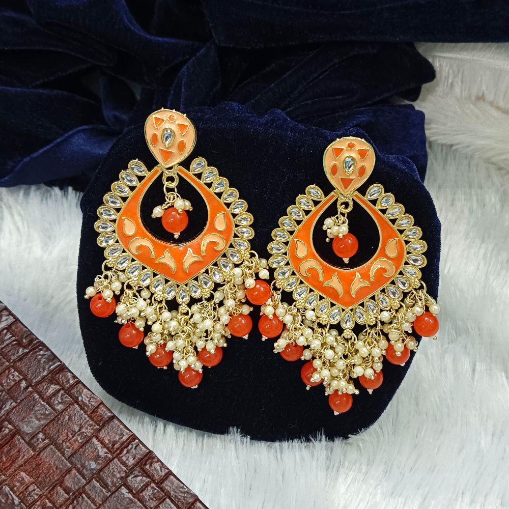 Bhavi Jewels Kundan Stone Gold Plated Dangler Earrings