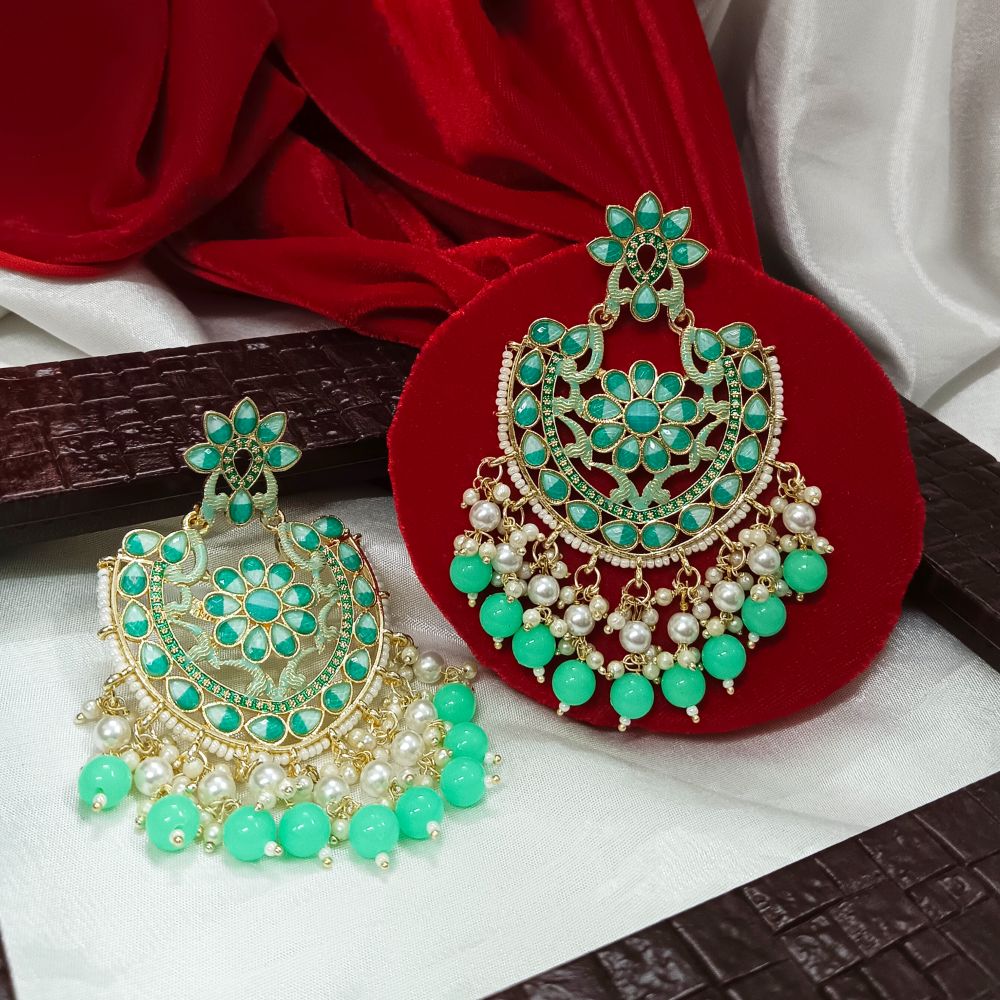 Bhavi Jewels Meenaakri & Beads Gold Plated Dangler Earrings