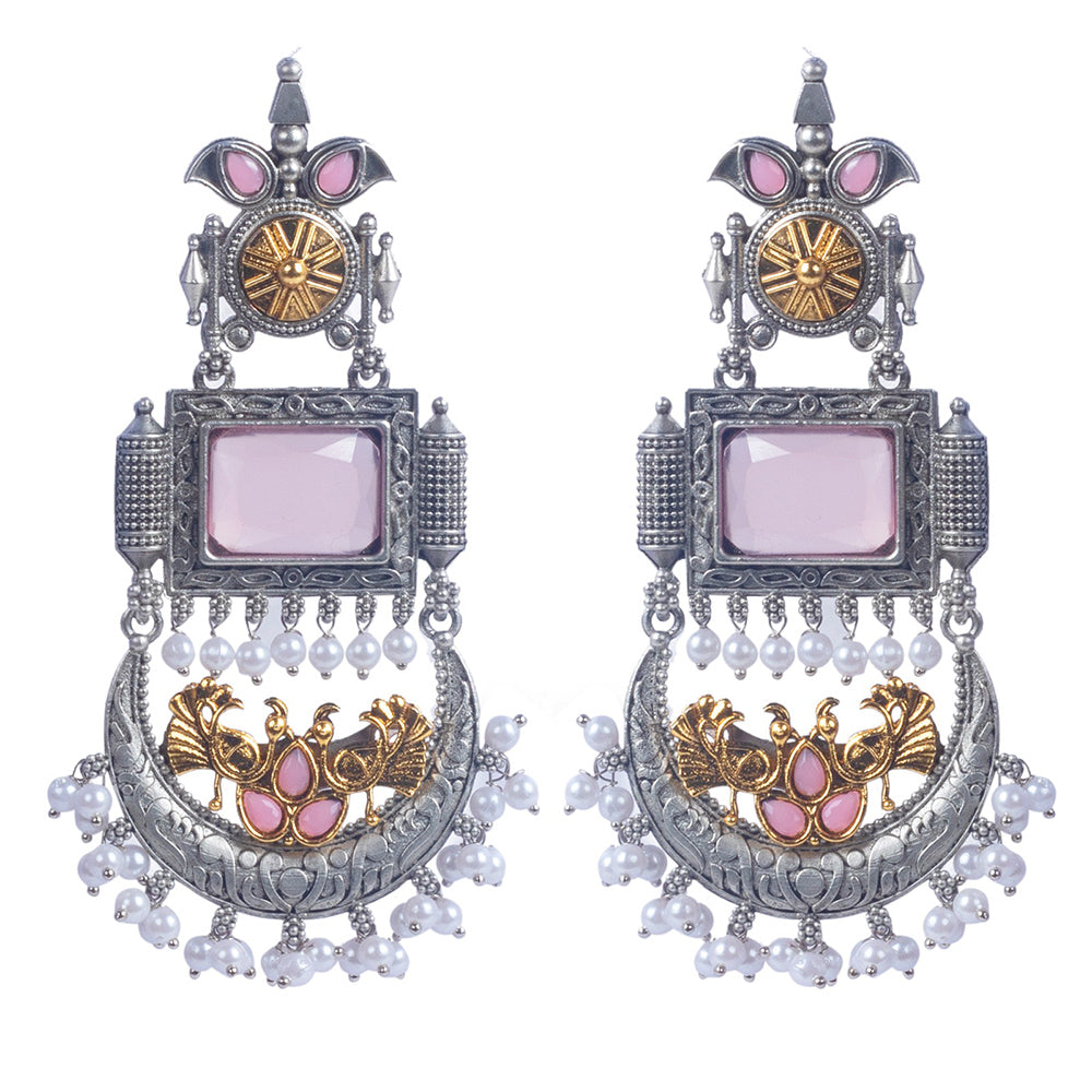 Wearhouse Fashion Oxidised Plated Kundan Stone Dangler Earrings