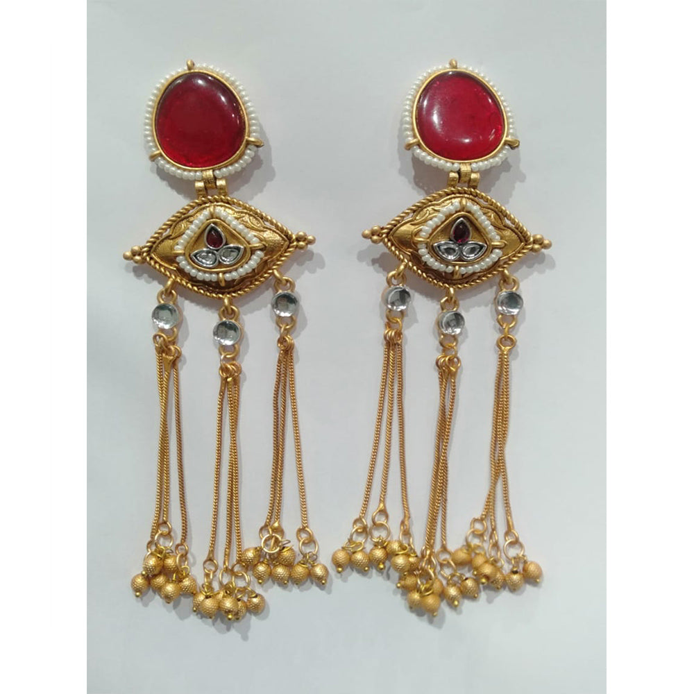 Wearhouse Fashion Gold Plated Kundan Stone Dangler Earrings