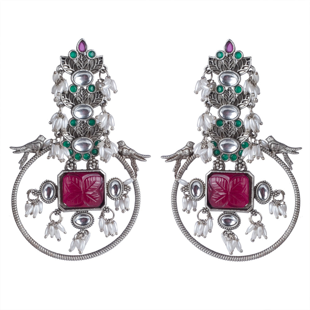 Wearhouse Fashion Oxidised Plated Kundan Stone Dangler Earrings