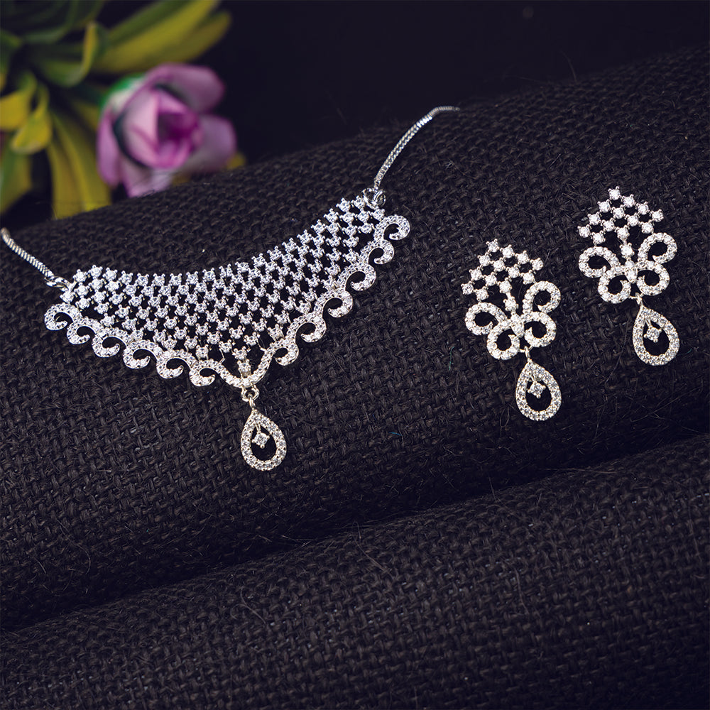 Ashtahnika 925 Sterling Silver " Mangalsutra with chain and earrings set