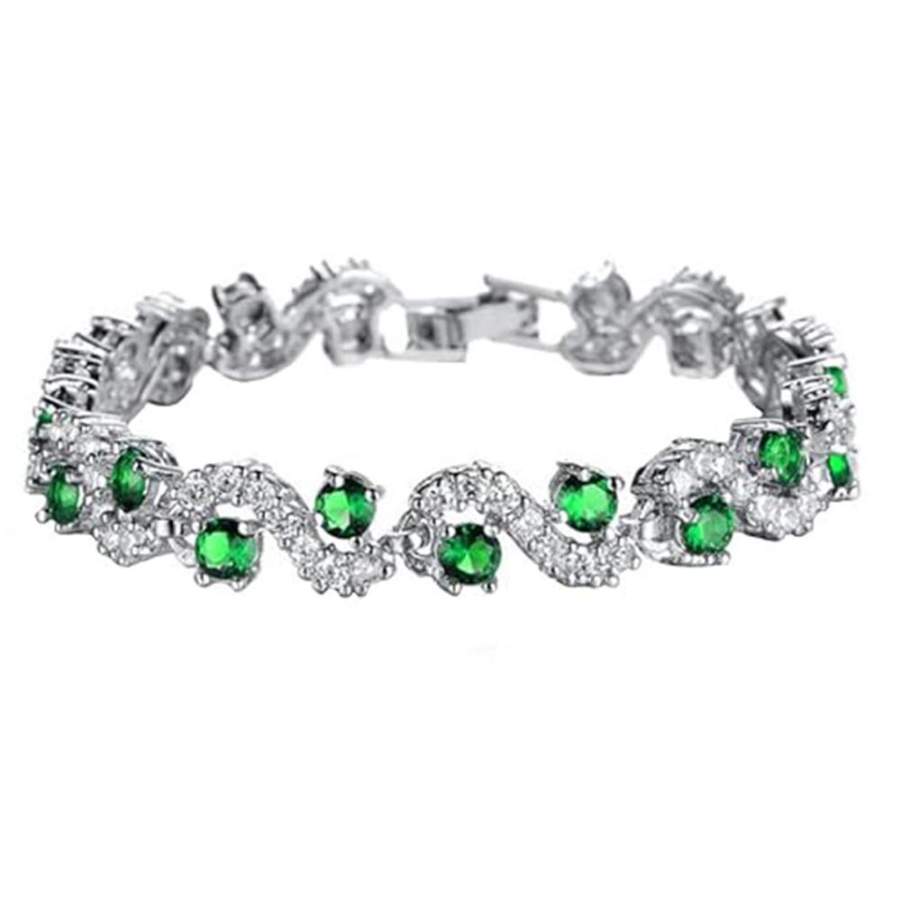 Mahi Rhodium Plated Green and White Crystals Studded Kada