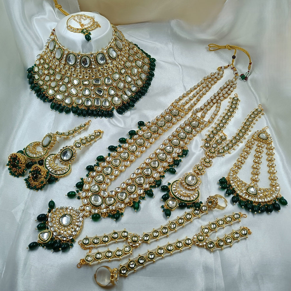 Gehana Mahal Gold Plated Kundan Stone And Pearls Bridal Set