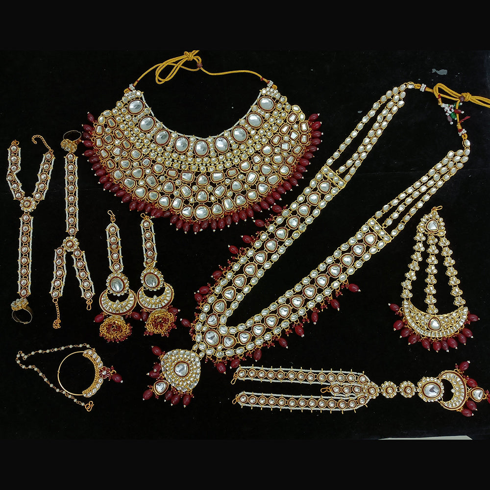 Gehana Mahal Gold Plated Kundan Stone And Pearls Bridal Set