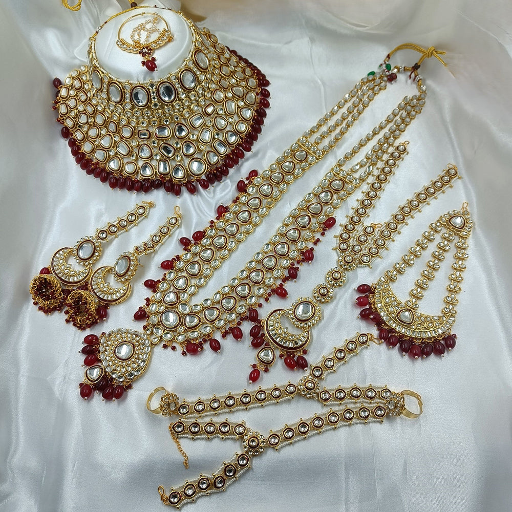 Gehana Mahal Gold Plated Kundan Stone And Pearls Bridal Set