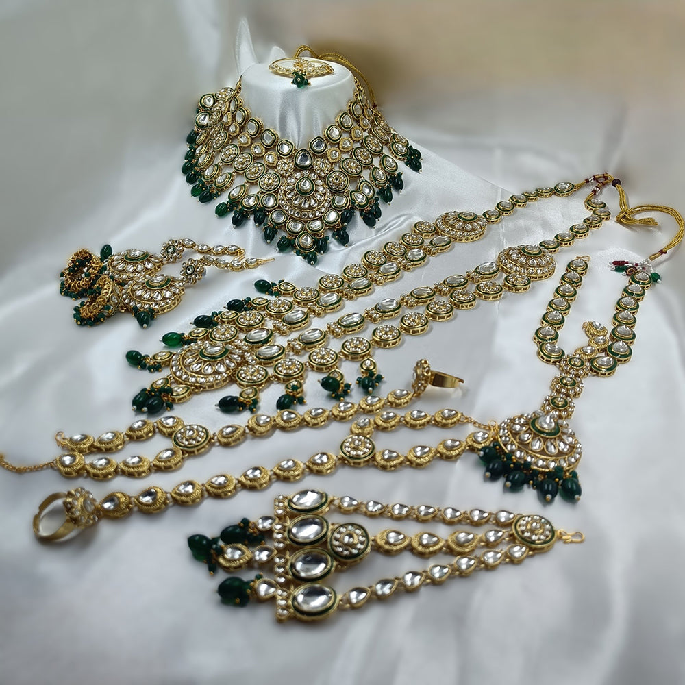 Gehana Mahal Gold Plated Kundan Stone And Pearls Bridal Set