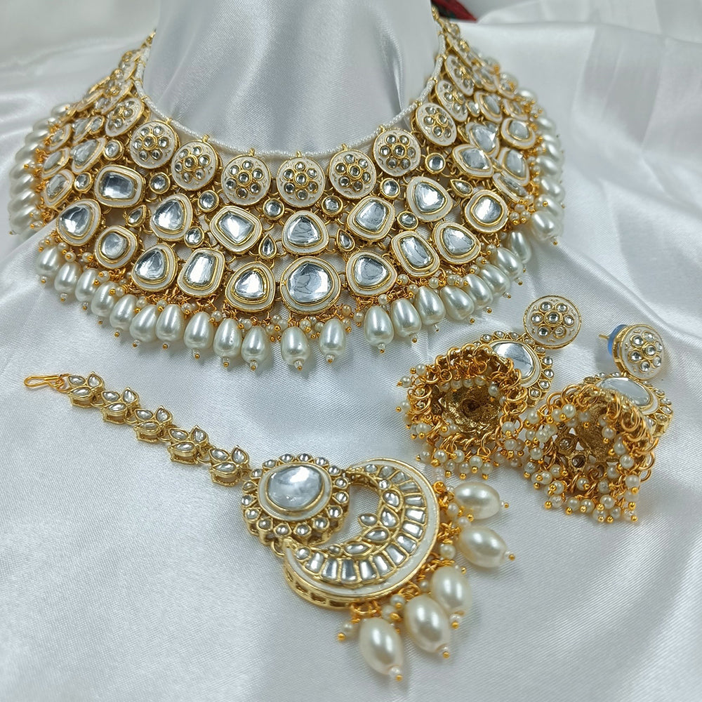 Gehana Mahal Gold Plated Kundan Stone And Beads Meenakari Necklace Set