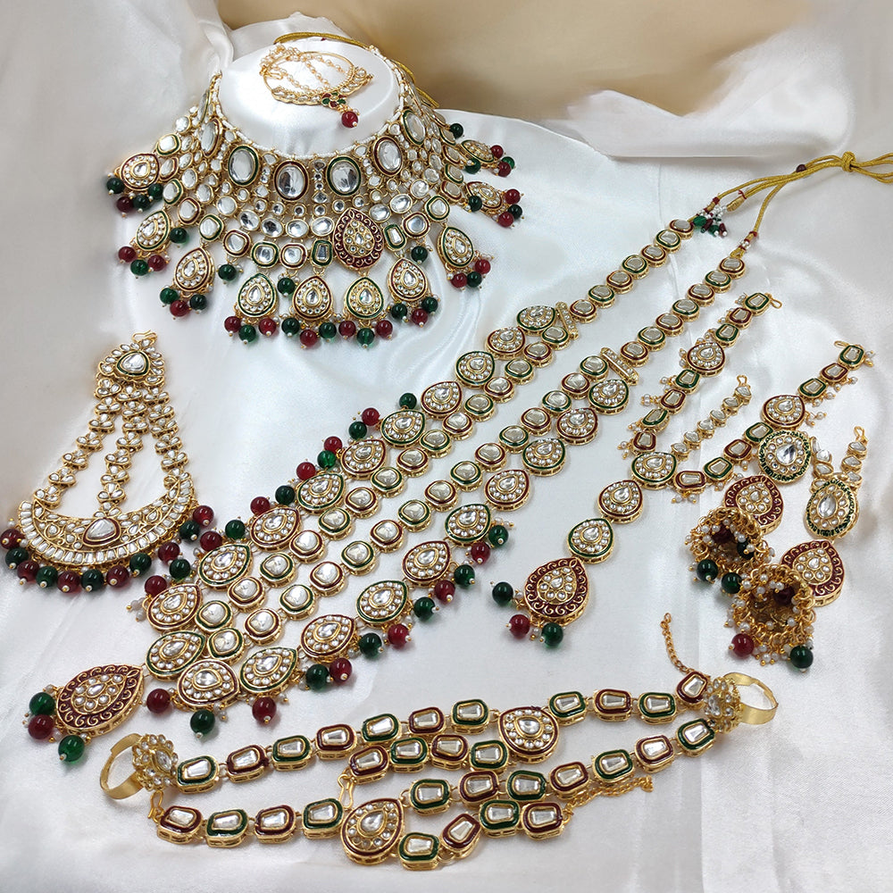 Gehana Mahal Gold Plated Kundan Stone And Pearls Bridal Set