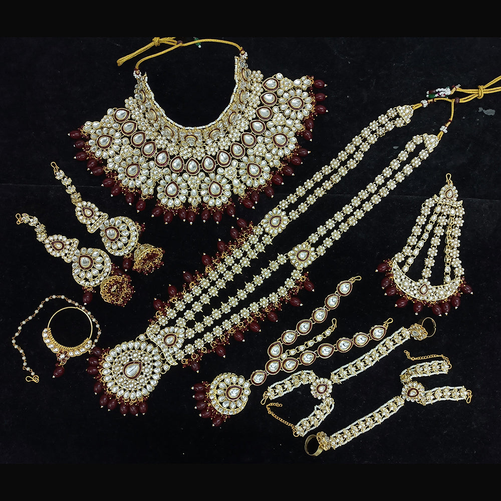 Gehana Mahal Gold Plated Kundan Stone And Pearls Bridal Set