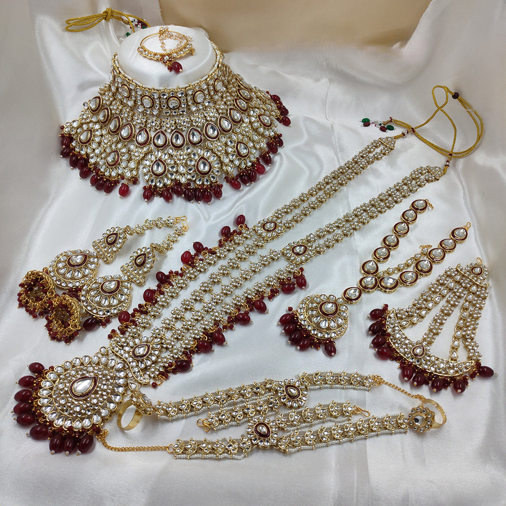 Gehana Mahal Gold Plated Kundan Stone And Pearls Bridal Set