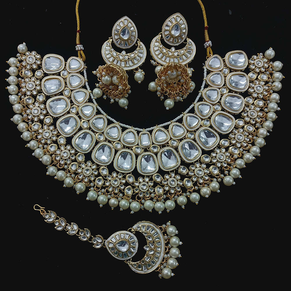 Gehana Mahal Gold Plated Kundan Stone And Beads Meenakari Necklace Set