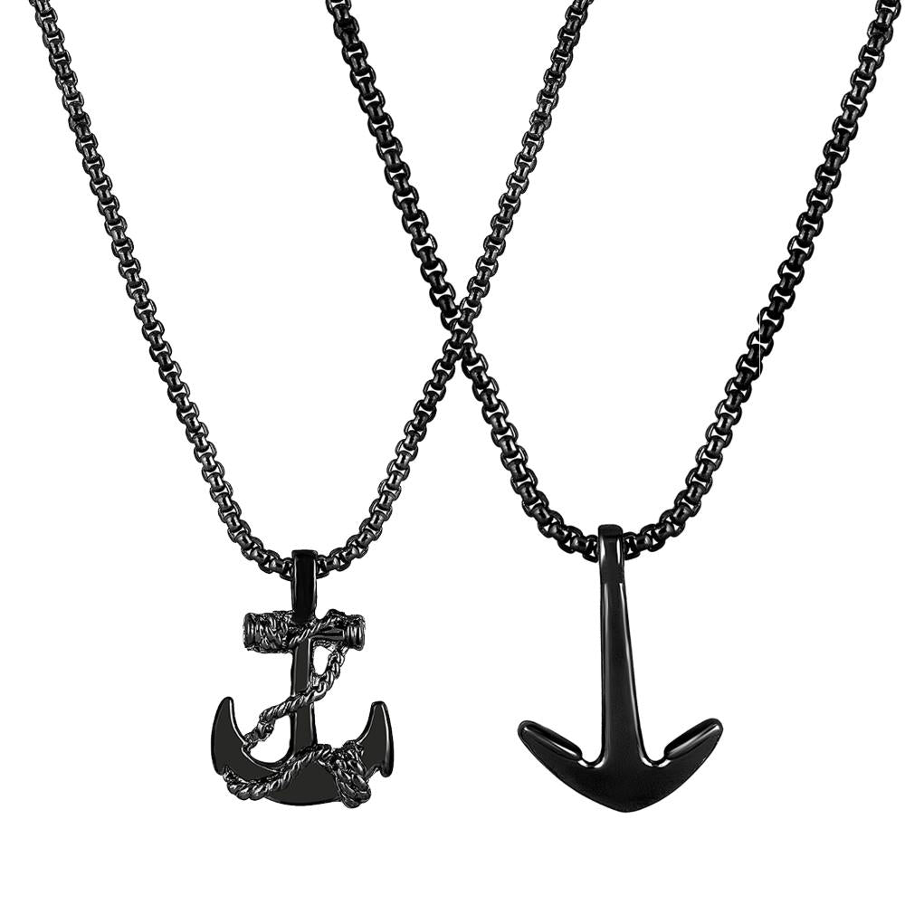 Mahi Combo of  Unisex Ship Anchor Necklace Pendant with Box Chain