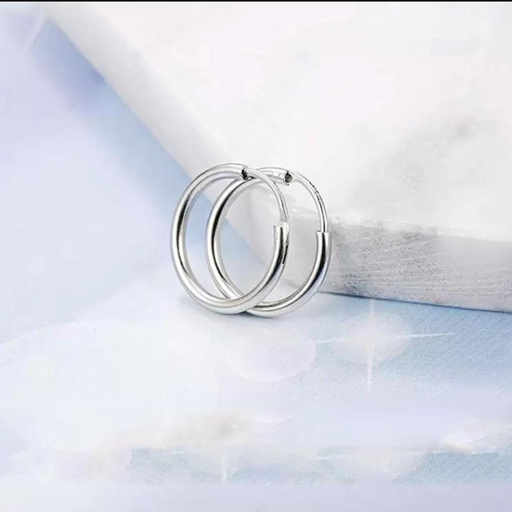 Mahi Rhodium Plated Plain Round Hoop Bali Earrings for Men