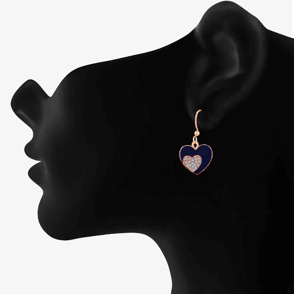 Mahi Navy Blue Meenakari Work and Crystals Dual Heart Earrings