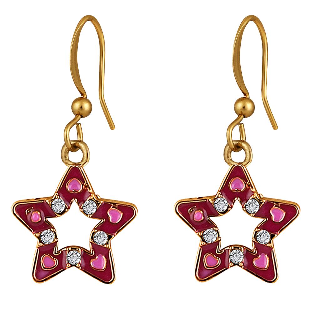 Mahi Pink Meenakari Work and Crystals Star Earrings for Women