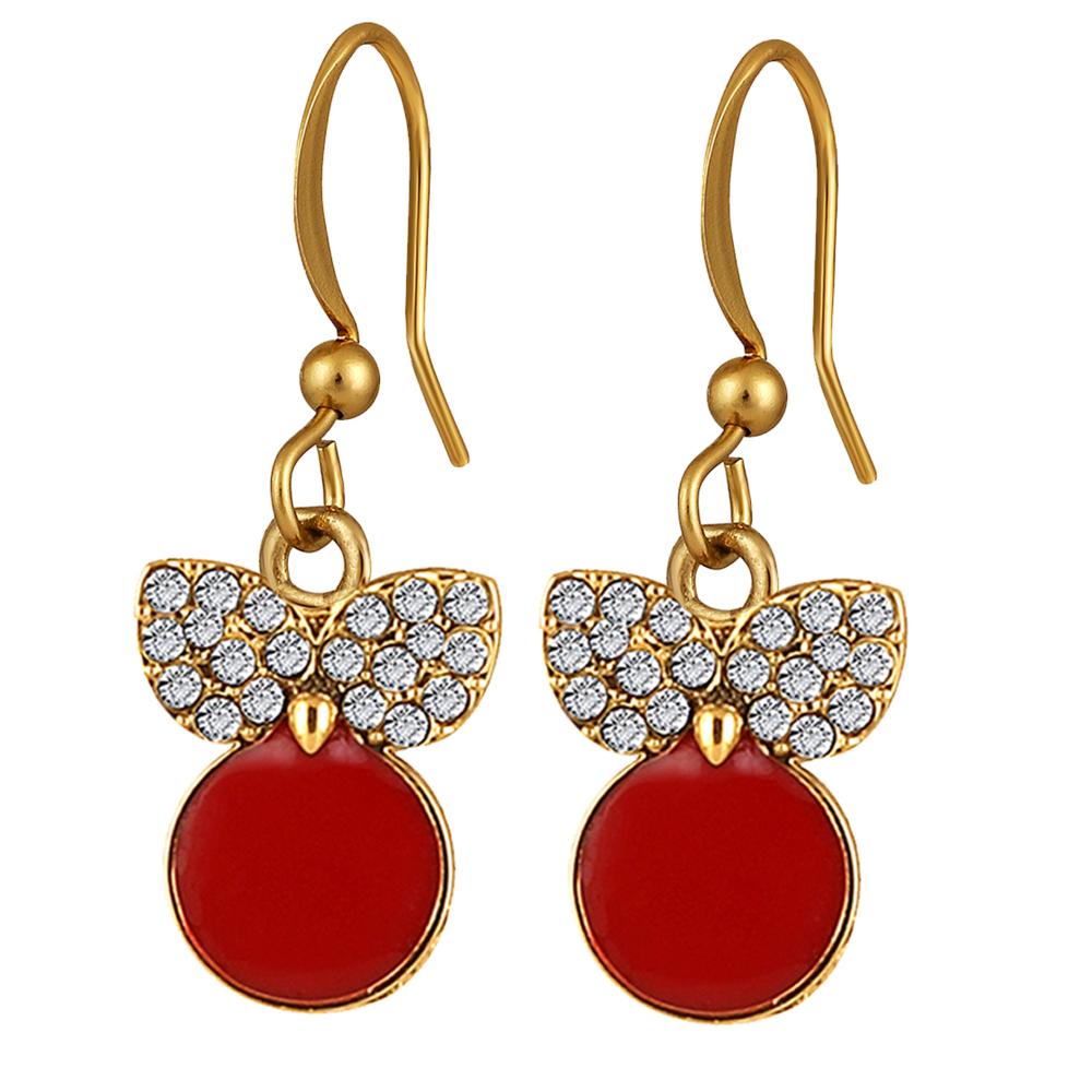 Mahi Red Meenakari Work and Crystals Cute Earrings for Women