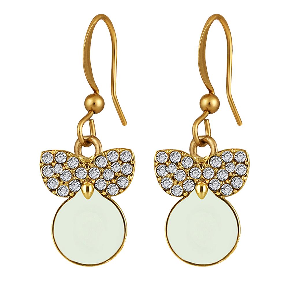 Mahi White Meenakari Work and Crystals Cute Earrings for Women