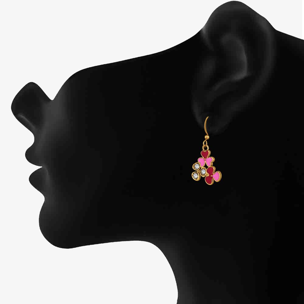 Mahi Red and Pink Meenakari Work and Crystals Floral Earrings