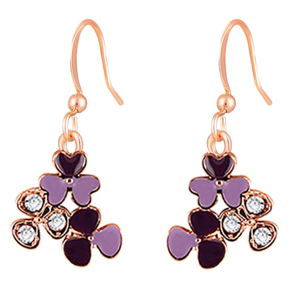 Mahi Plated Purple Meenakari Work and Crystals Floral Earrings