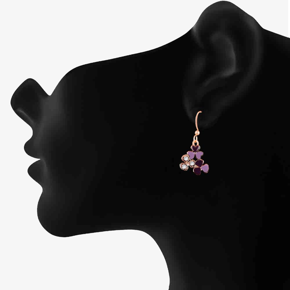 Mahi Plated Purple Meenakari Work and Crystals Floral Earrings