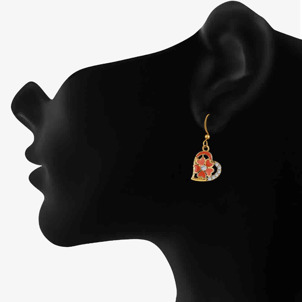 Mahi Orange Meenakari Work and Crystals Floral Heart Earrings