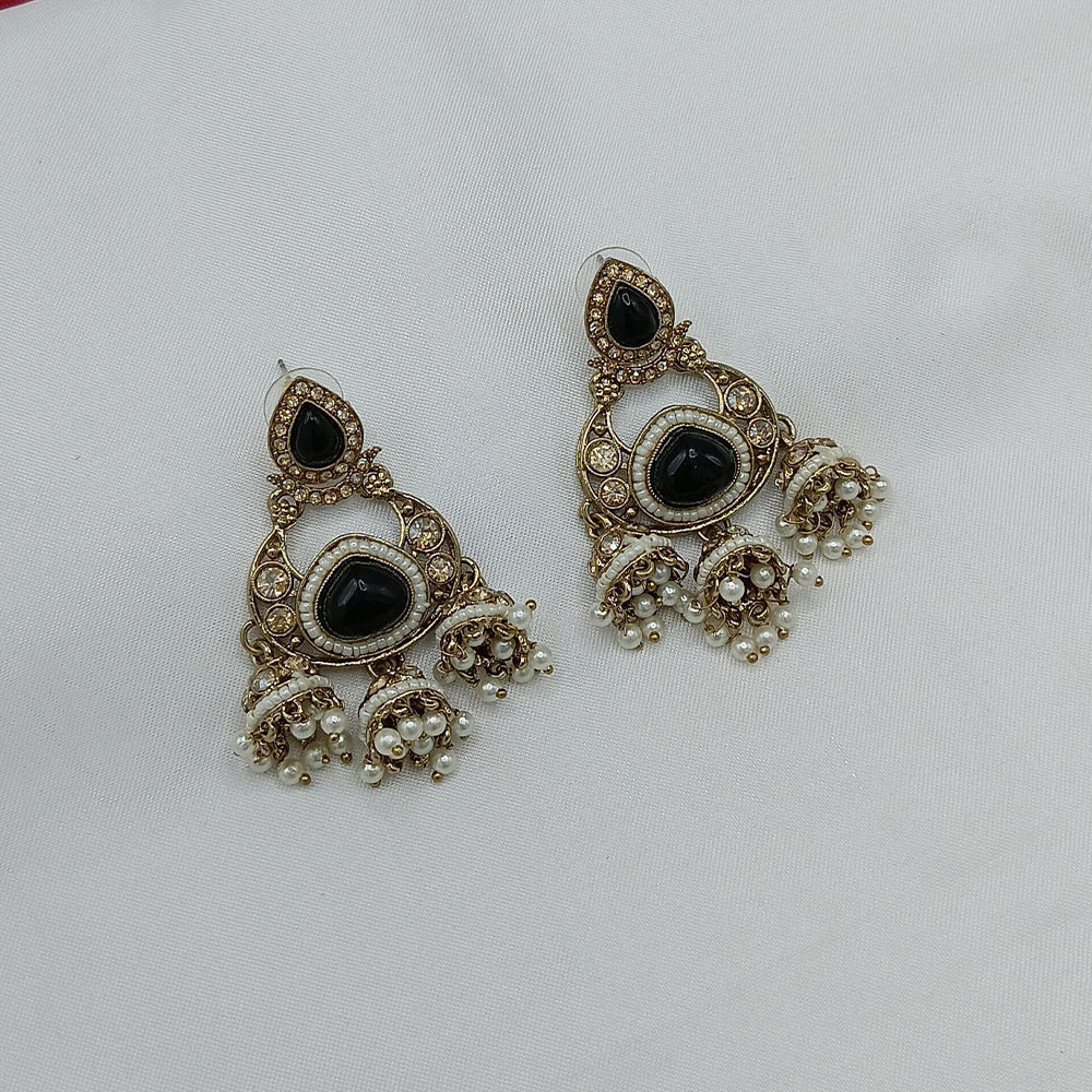 Lucentarts Jewellery Gold Plated Crystal Stone And Pearls Dangler Earrings
