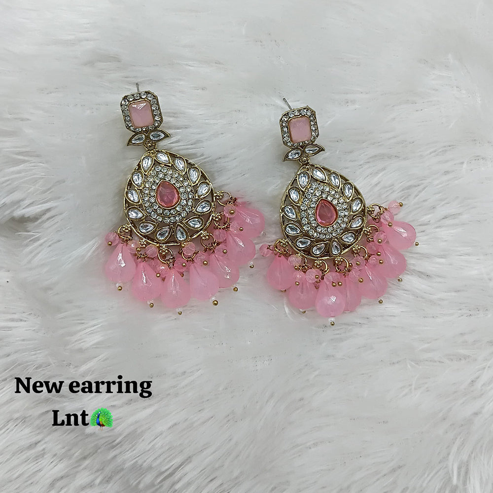 Lucentarts Jewellery Gold Plated Kundan Stone And Pearls Dangler Earrings