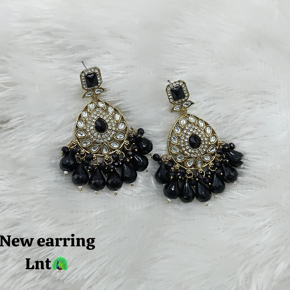 Lucentarts Jewellery Gold Plated Kundan Stone And Pearls Dangler Earrings
