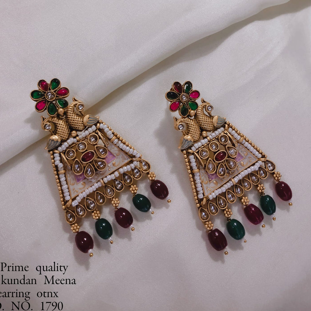 Lucentarts Jewellery Gold Plated Kundan Stone Dangler Earrings
