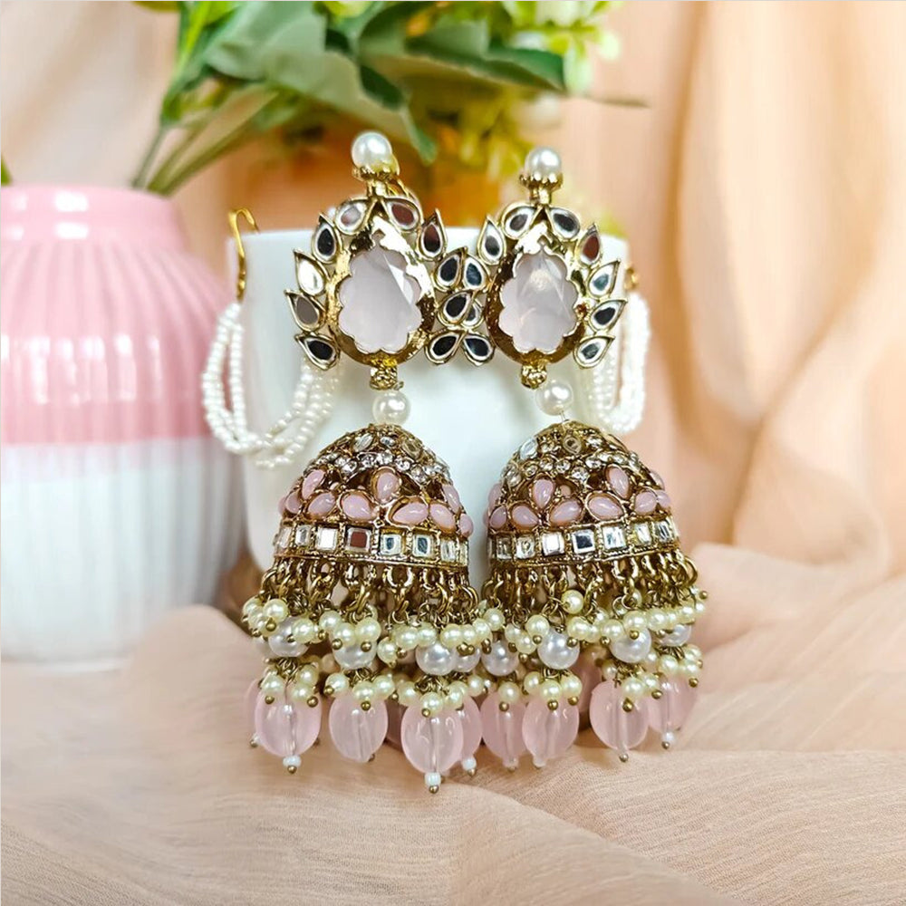 Lucentarts Jewellery Gold Plated Kundan Stone Jhumkis Earrings