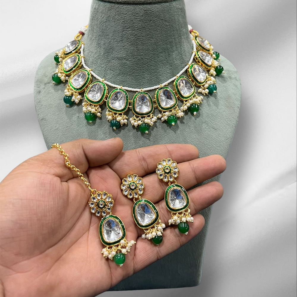 Hira Collection Kundan Necklace Set With Maang Tikka