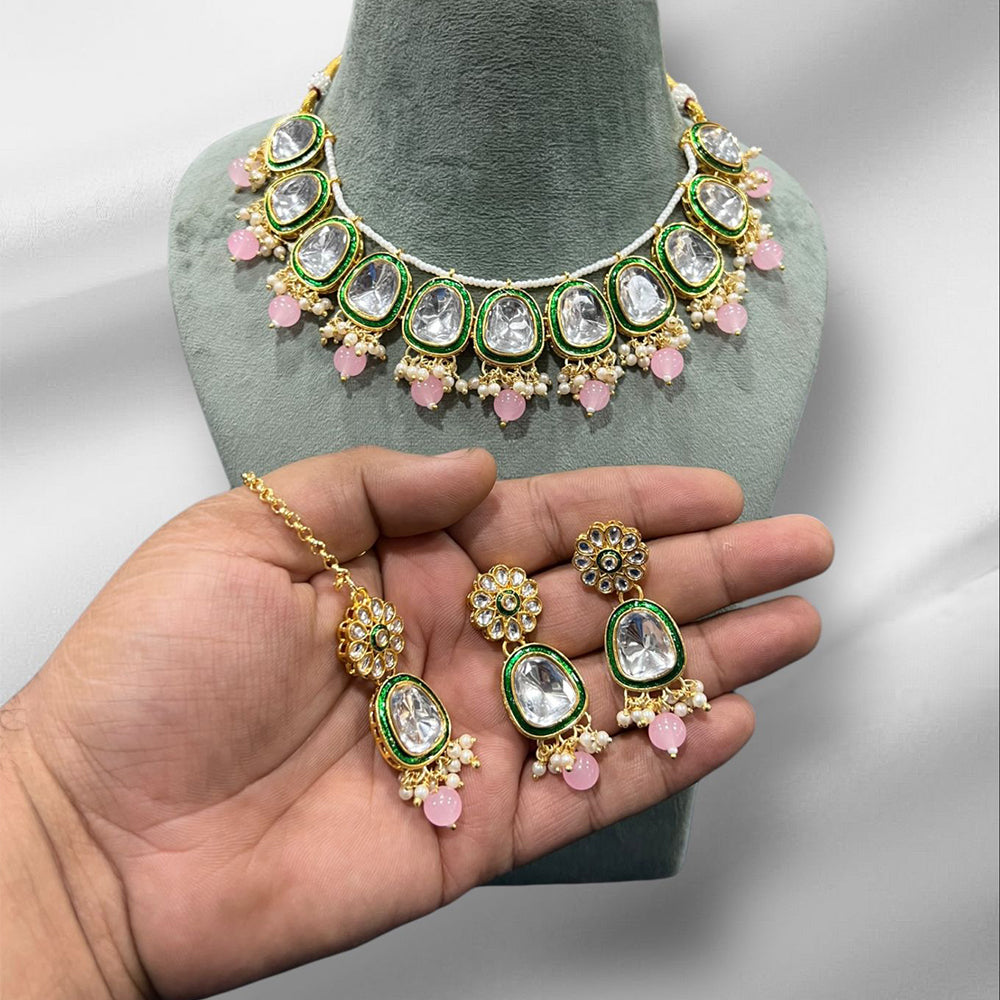 Hira Collection Kundan Necklace Set With Maang Tikka