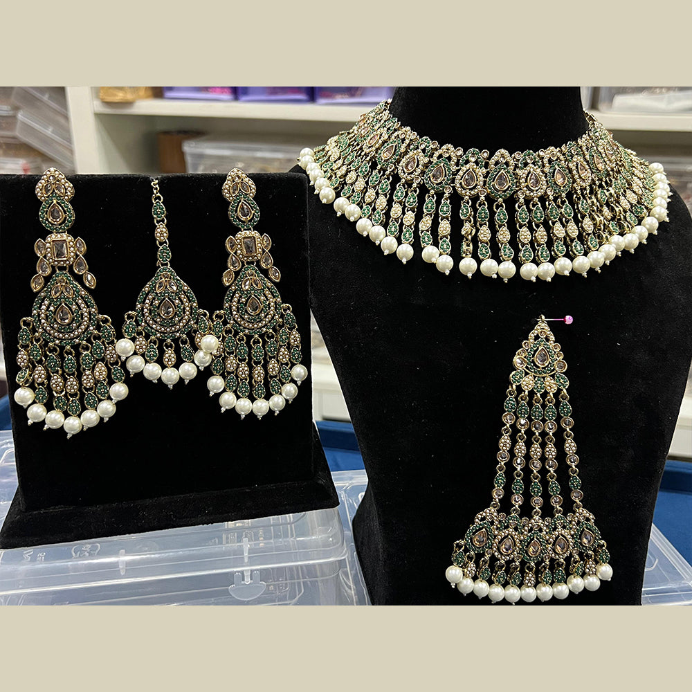 Hira Collection Polki Necklace Set With Maang Tikka With Pasa