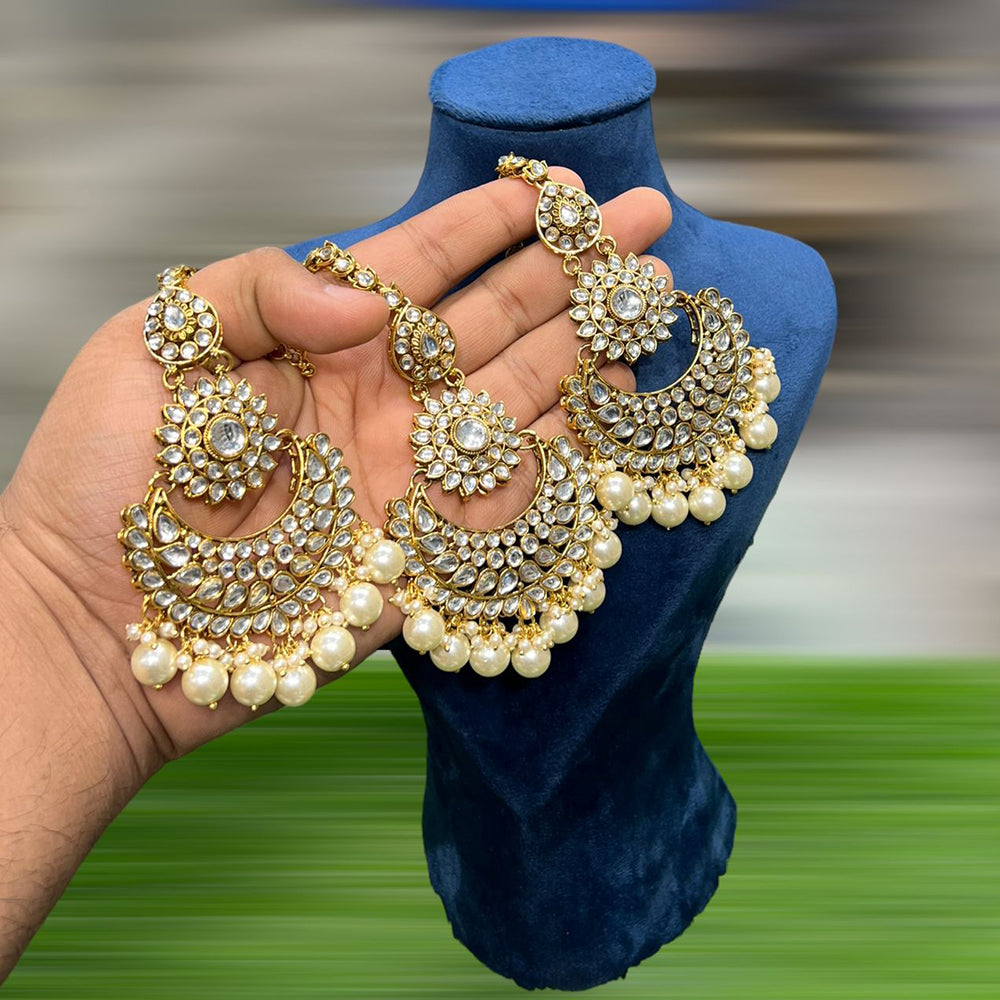 Hira Collection Kundan Stone Dangler Earrings With Maang Tikka