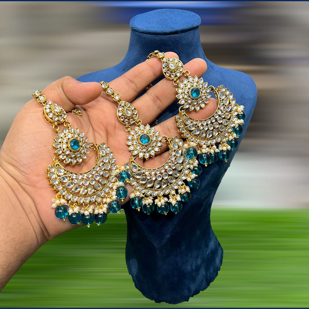 Hira Collection Kundan Stone Dangler Earrings With Maang Tikka