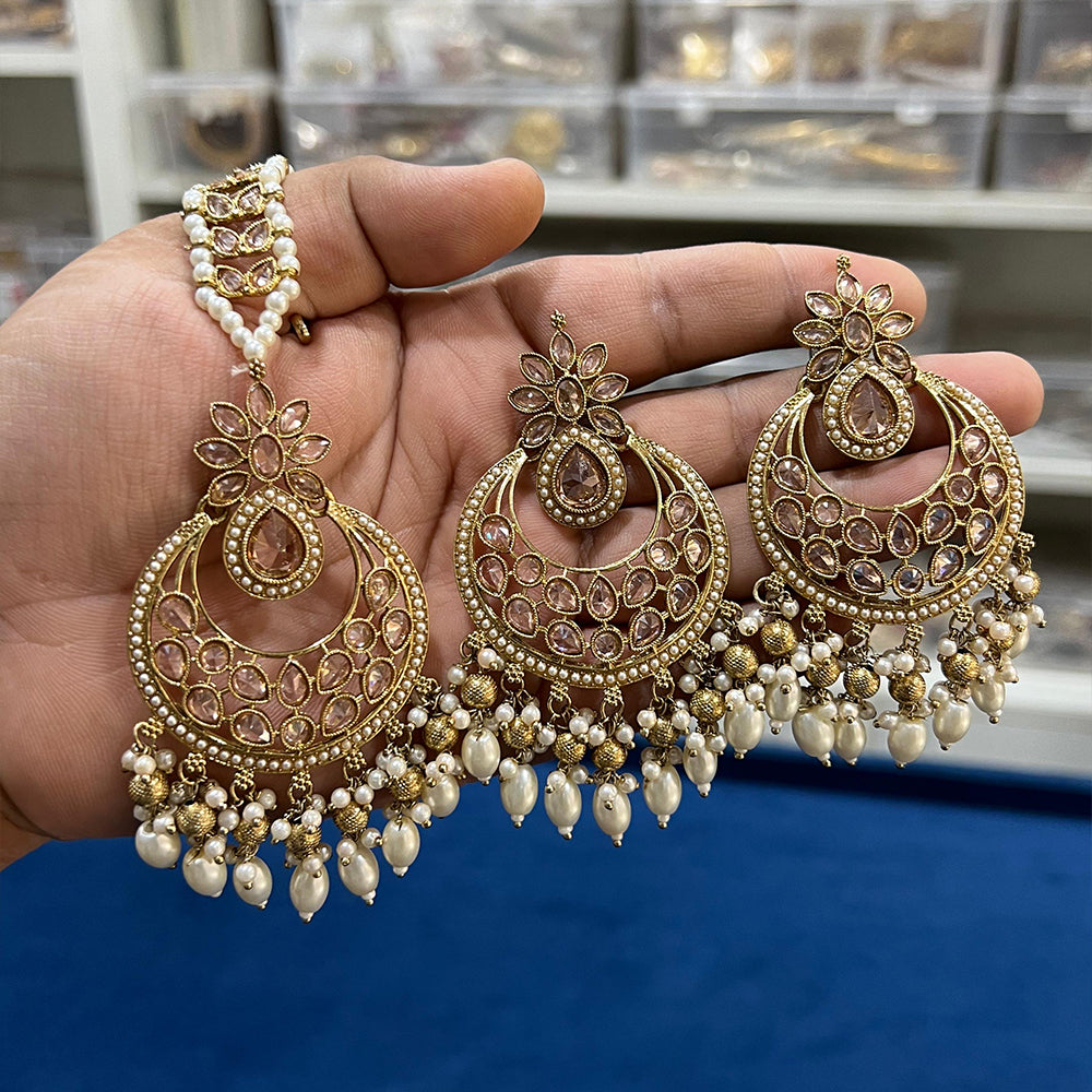 Hira Collection Kundan Stone Dangler Earrings With Maang Tikka