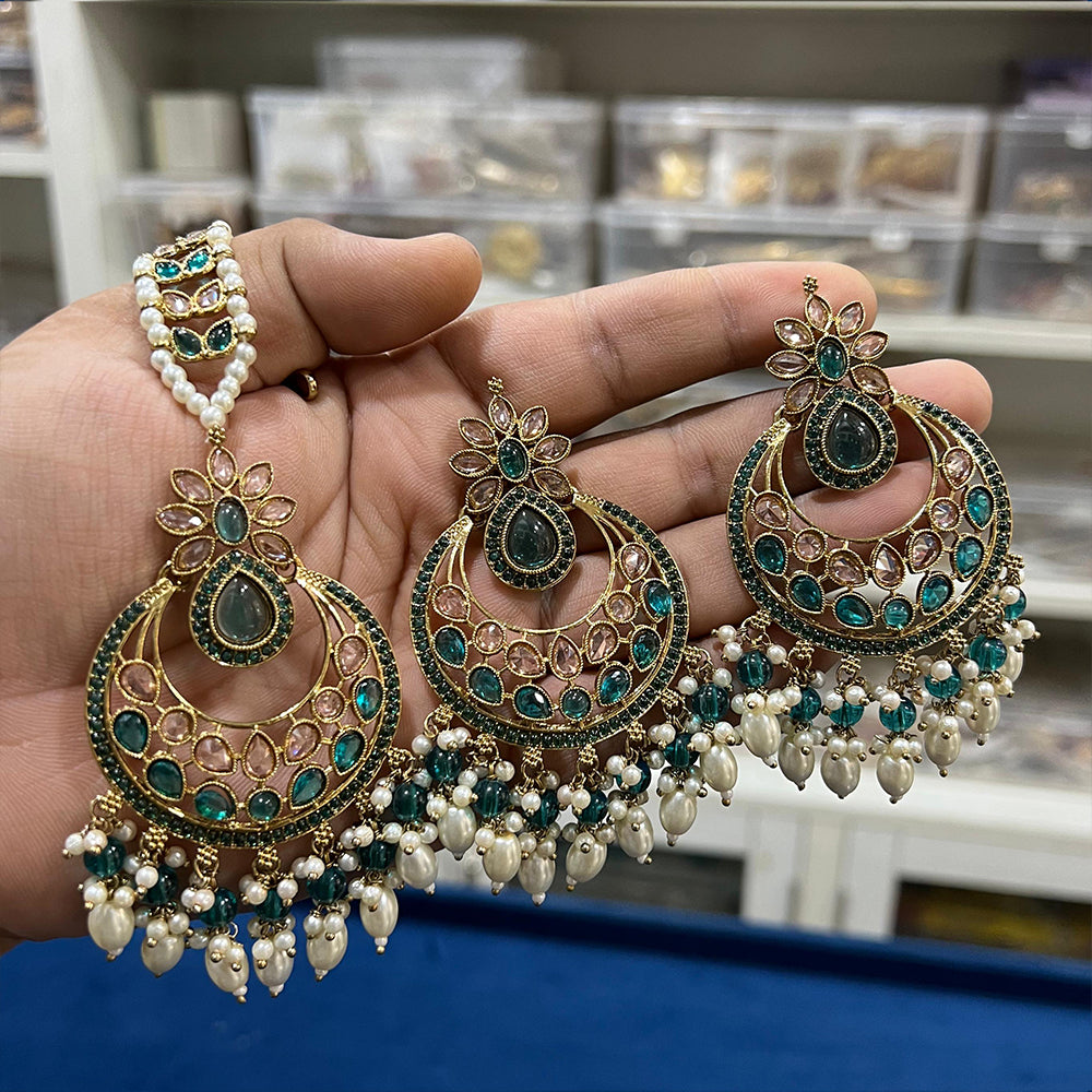 Hira Collection Kundan Stone Dangler Earrings With Maang Tikka