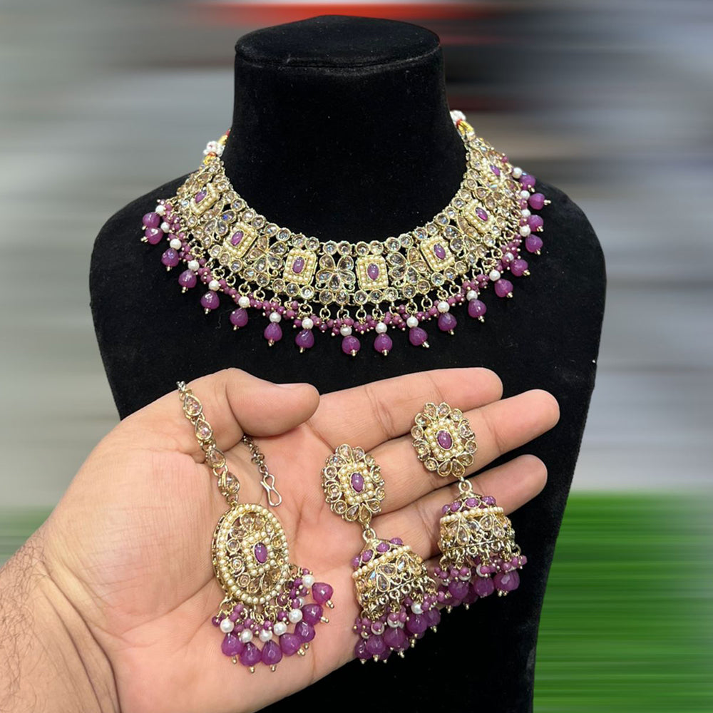 Hira Collection Kundan Necklace Set With Maang Tikka