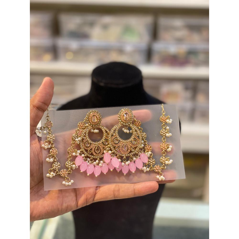 Hira Collection Kundan And Pota Stone Dangler Earrings With Maang Tikka