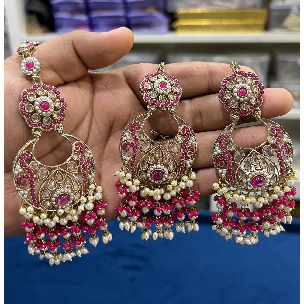 Hira Collection Kundan And Pota Stone Dangler Earrings With Maang Tikka