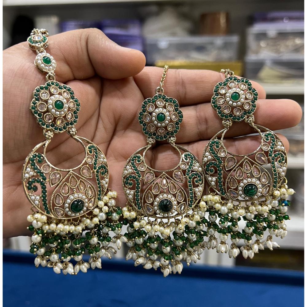 Hira Collection Kundan And Pota Stone Dangler Earrings With Maang Tikka