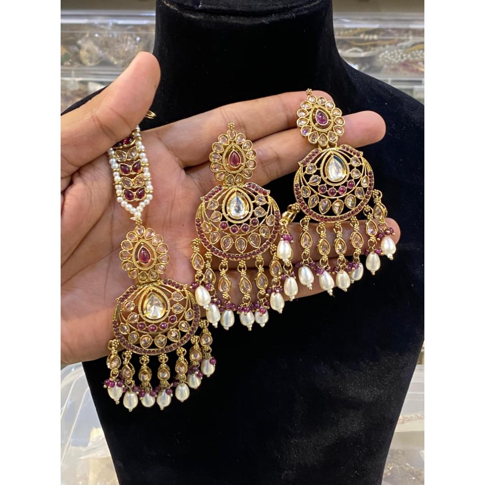 Hira Collection Crystal Stone Necklace Set With Maang Tikka