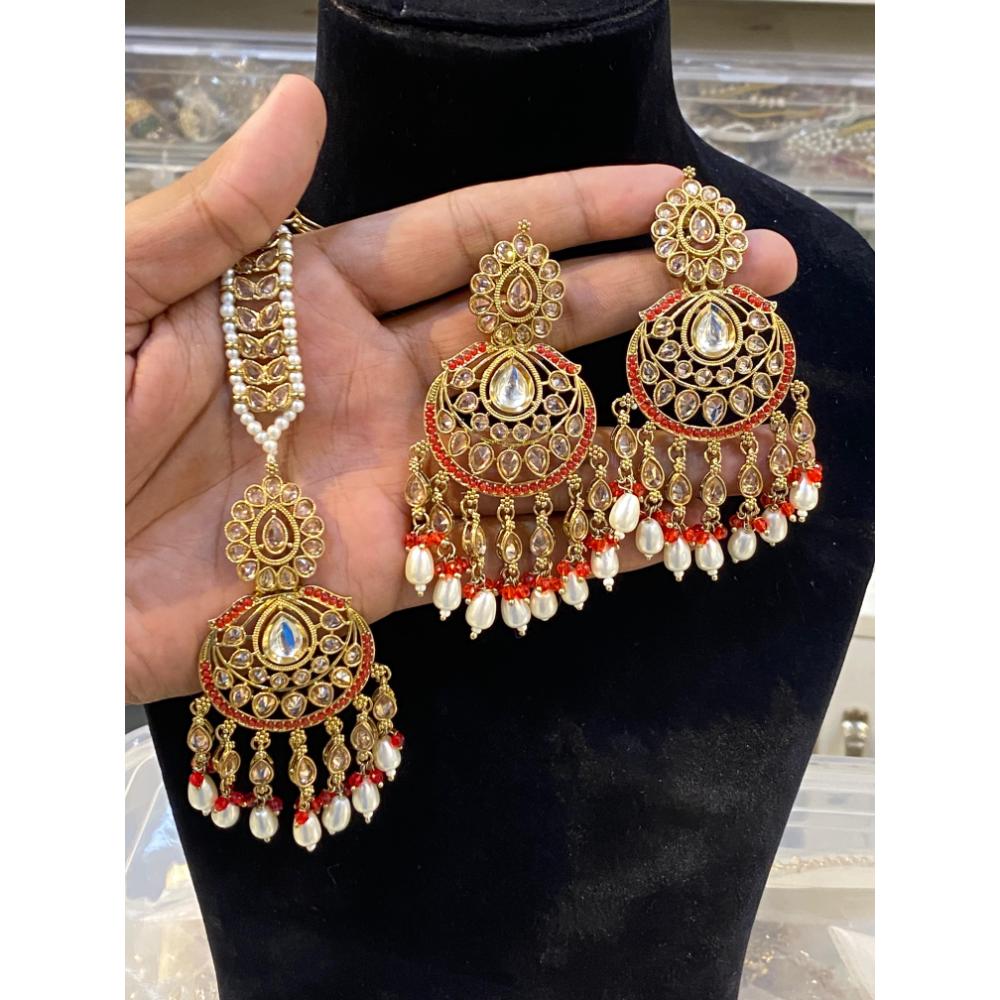 Hira Collection Crystal Stone Necklace Set With Maang Tikka